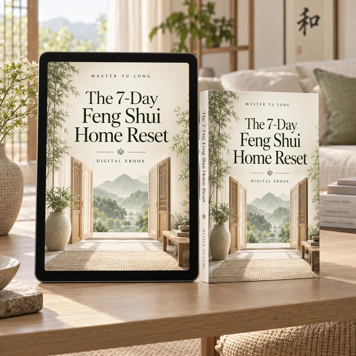 The 7-Day Feng Shui Home Reset — digital ebook cover and tablet mockup